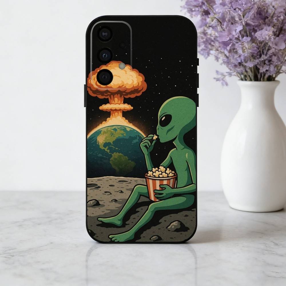 Funny S-Space UFO A-Alien T-Thing Phone Case For Samsung Galaxy A73,A72,A71,A70,A53,A52,A51,Soft Silicone Black Cover