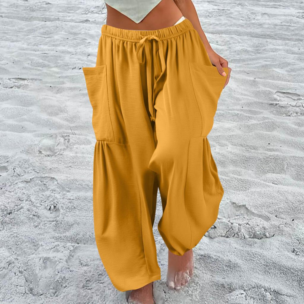 Женские широкие льняные брюки больших размеров со средней талией, летние мешковатые брюки