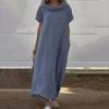Women's Summer Casual Versatile Loose Stacked Neck Short Sleeve Long Dresses