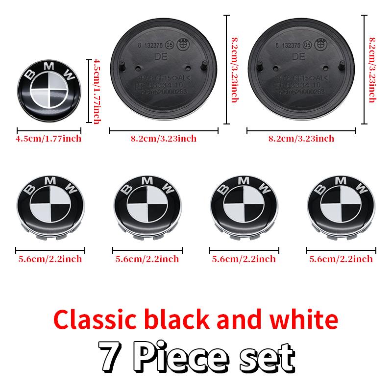 Universal Base Black White Badge Set for BMW 7Pcs 68mm 56mm 82mm 74mm  Hood Trunk Wheel Steering Logo 7Pcs 2-Pin 3-Pin Clips Kit GX9