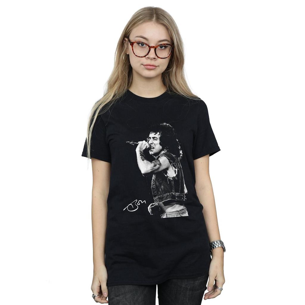 Bon Scott Womens/Ladies Signed Photo Cotton Boyfriend T-Shirt