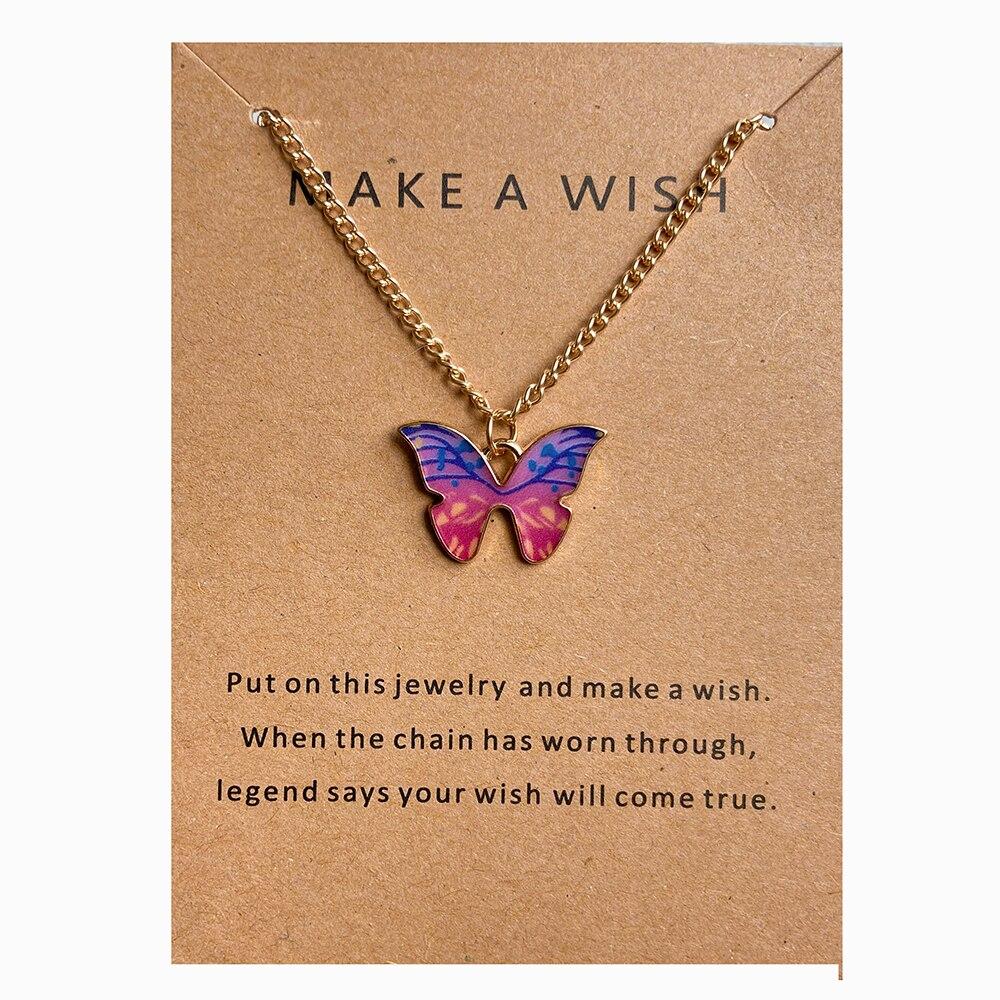 Summer Colorful Butterfly Pendant Necklace For Women Female Clavicle Chain Fashion New Design Jewelry Party Gift