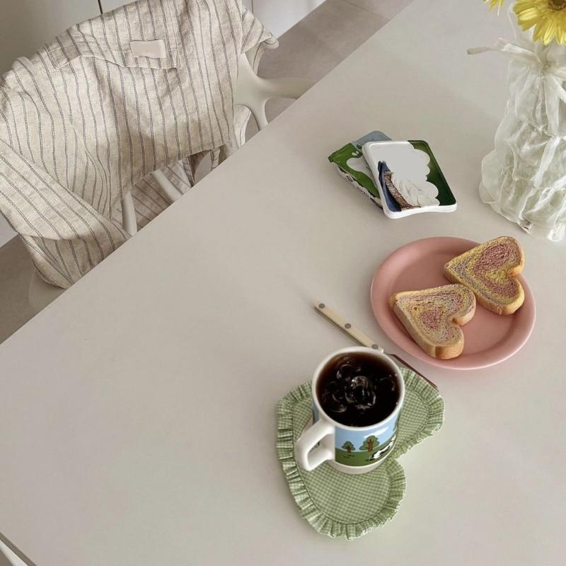 Meal Mat Heart Shape Checked Cotton Placemat Heat Insulation Pad For Family Living Room Meals Mat