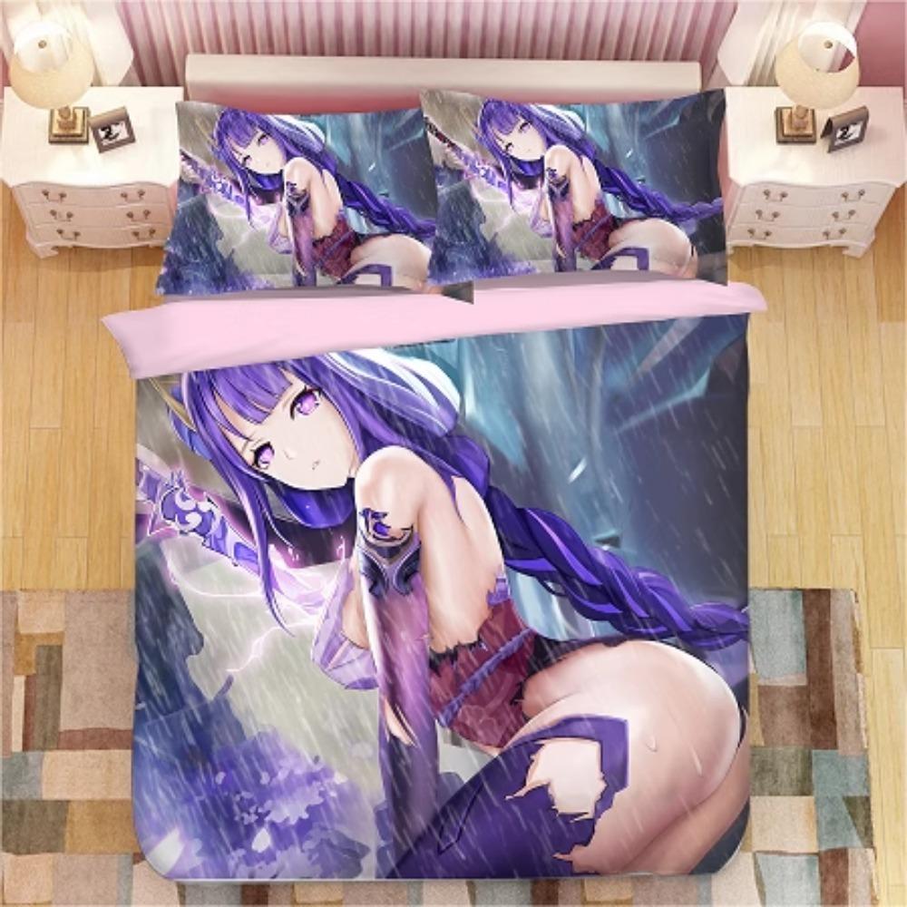 Anime Character Microfibre Bedding Sets for Kids Teens Adults Purple Duvet Cover with Zip Room Decor