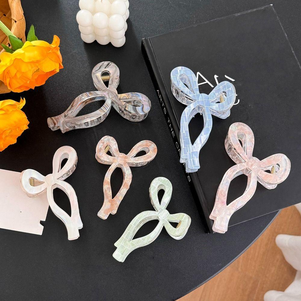 Colorful Acetate Grab Clip Korean Style Large Shark Clip Elegant Bow Hair Claw  Ladies