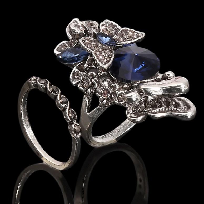 2 Piece Set of Creative Butterfly Ring European and American Court Retro All-match Women Ring
