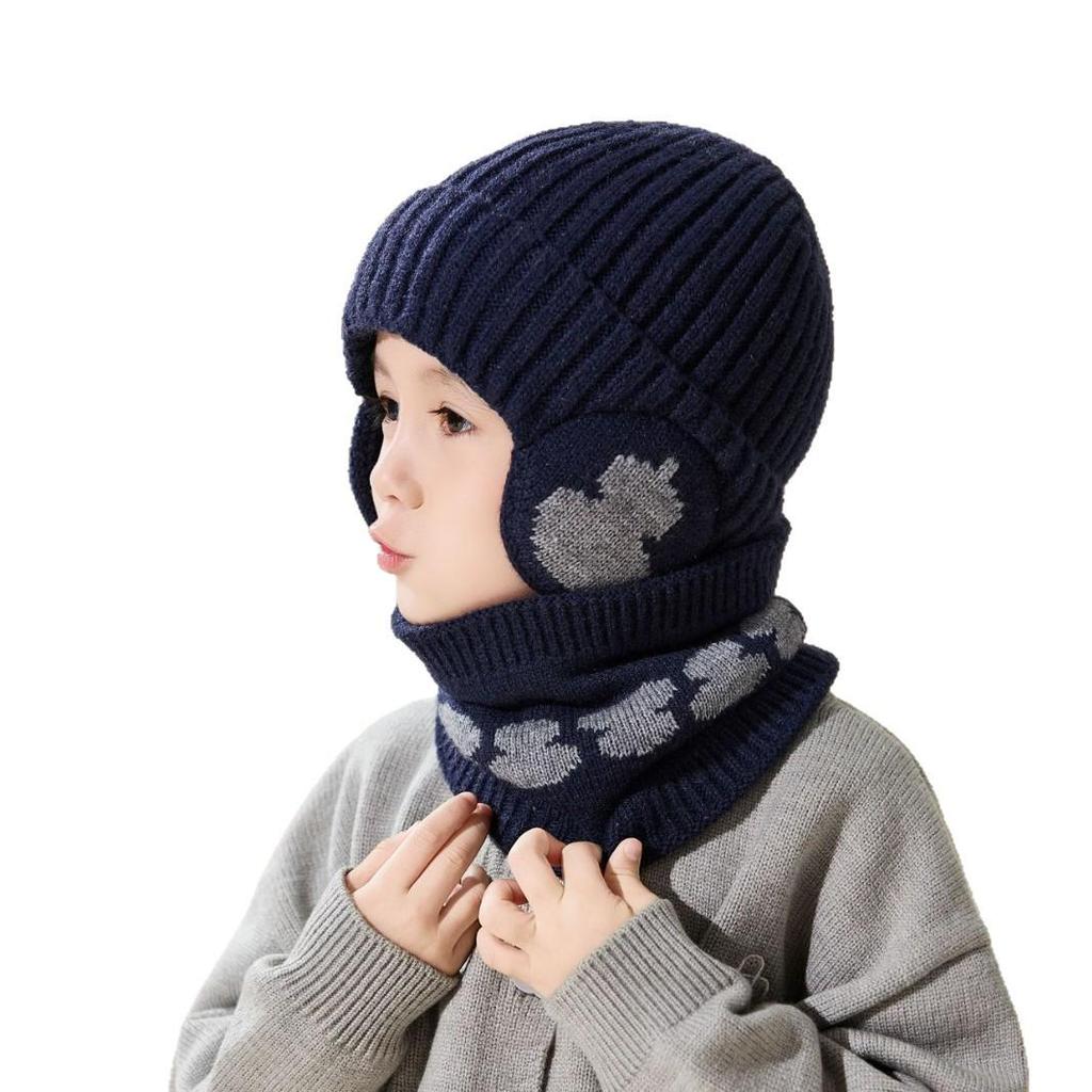 Детский теплый шерстяной набор шапка и шарф для шеи с защитой ушей для осени и зимы
