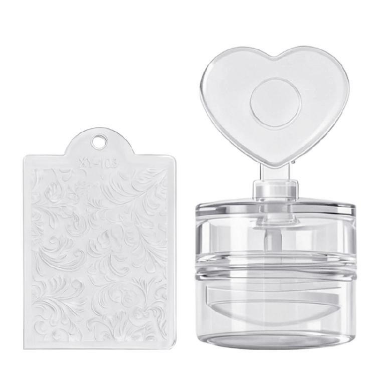 Штамп для ногтей с цветочным узором в форме сердца со скребком для многоразового маникюра с прозрачной силиконовой подушечкой