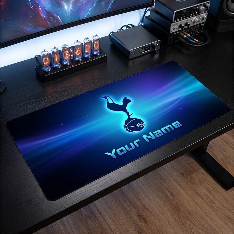 Tottenham Hotspur FC Custom Large Mouse Pad, Personalized Name Text Print, Football Logo Non‑Slip Desk Mat Gaming Gift
