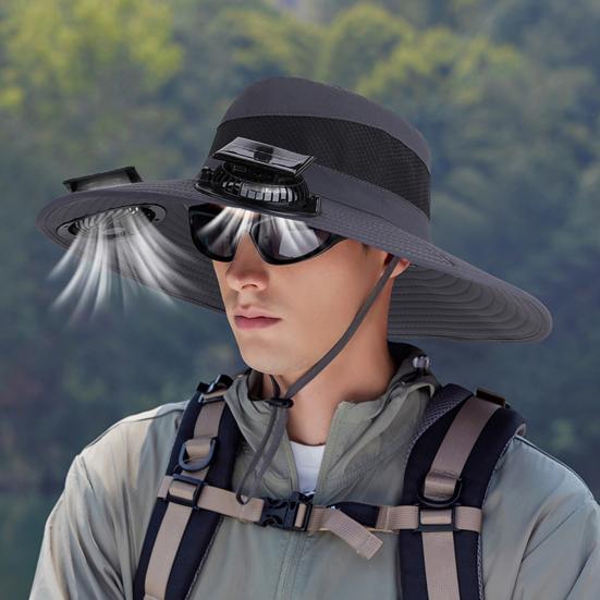 Outdoor Hat with Dual Power Supply Fan Summer Wide Brim Sun Hat Cooling Fishing Hiking Sun Protection Hat