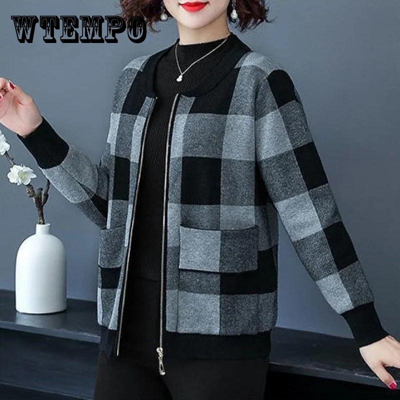 Повседневное короткое пальто в клетку, куртка для матери среднего возраста, весенне-осенний свободный кардиган, женская свободная бейсбольная форма, куртка