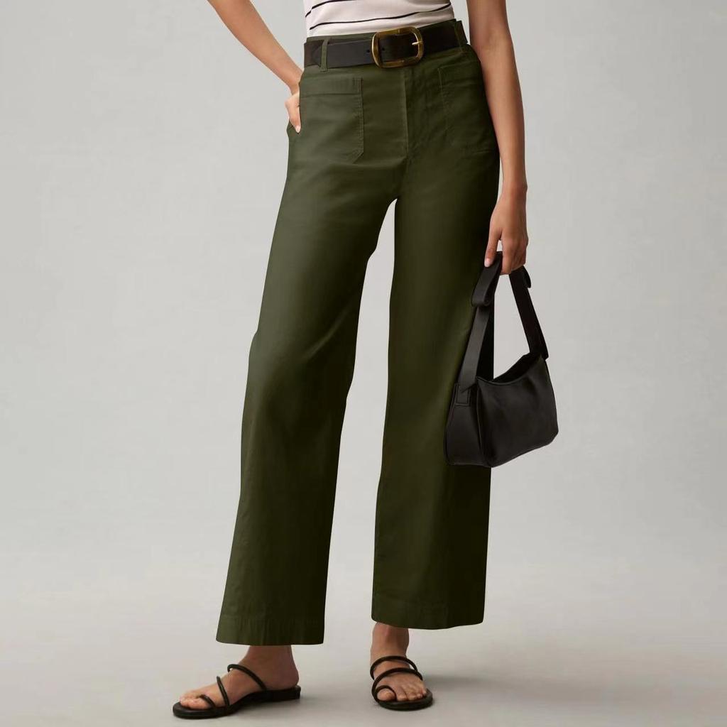 Women's Solid Color Casual Wide Leg Straight Nine-point Pants With Pockets Pants for Women Women’s Pants Women’s Pants 2024