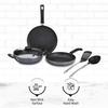 6 Piece Non-Stick Cookware Set | Induction Base | PFOA Free | HTR Exterior Coating | 25cm Tawa, 22 Cm Kadai, 22cm Fry Pan, 1 Glass Lid & 2  Spatulas