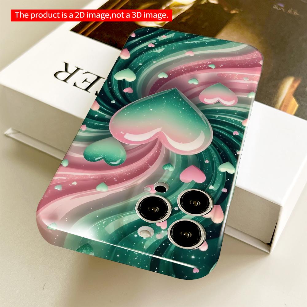 2DFlat Swirl Hearts Green Pink Gradient Phone Case All inclusive film hard phone case, compatible with iPhone 18 Pro Max 17 16 15 14 13 12 11