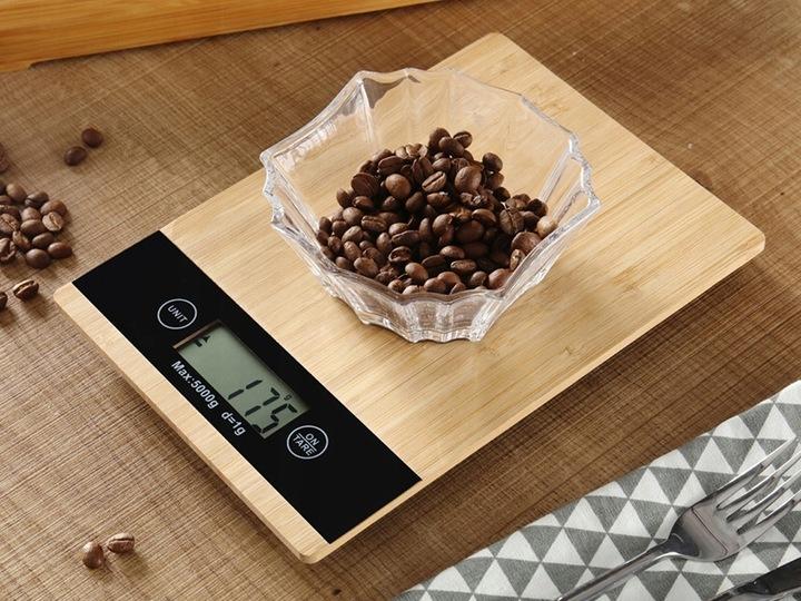 Waga Kuchenna Bambusowa Elektroniczna Lcd Domowa Płaska Dotykowa Do 5Kg
