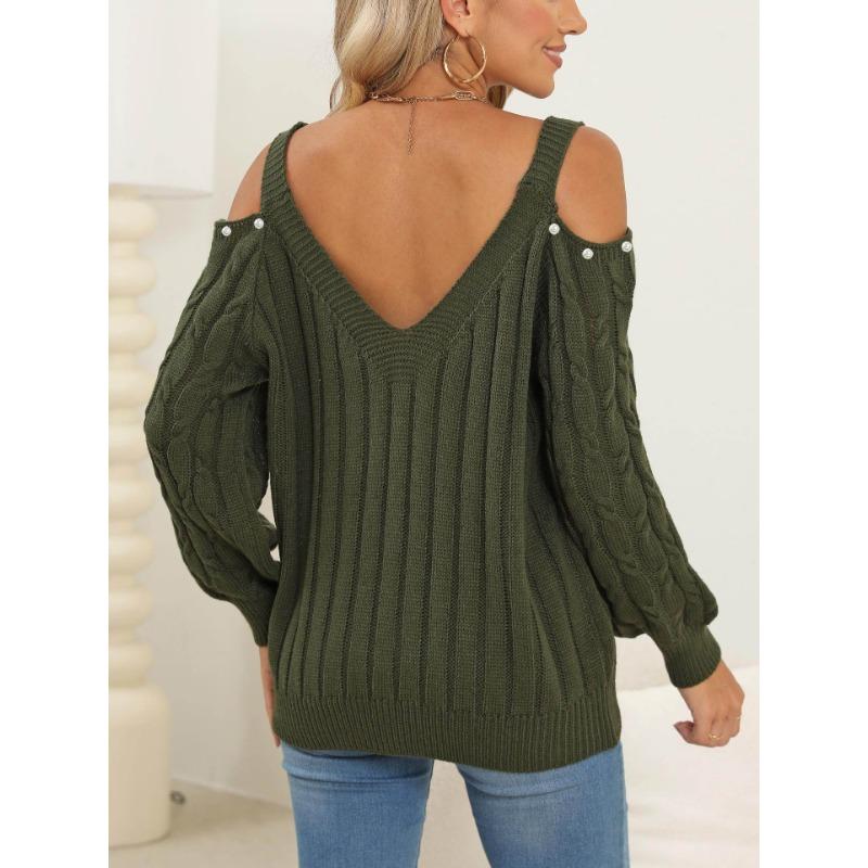Women S Deep V Neck Off Shoulder Loose Fit Pullover Knit Sweater