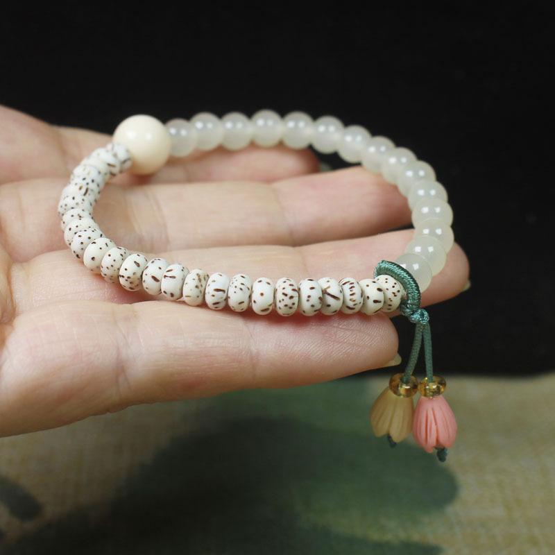 Star Moon Bodhi Beads Bracelet with Flower Pendant, Forest Style Women's Jewelry