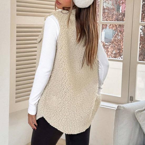 Women's Fuzzy Fleece Vest Casual Oversized Sleeveless Sherpa Jacket Button Down Fluffy Vest