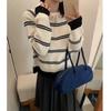 College Style Striped Contrasting Color Pullover Sweater Women's Autumn and Winter New Half-zipper Polo Lapel Knitted Sweater