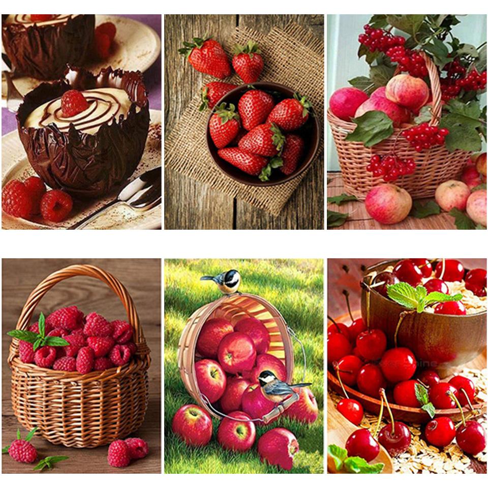 DIY 5D алмазная живопись фрукты яблоко Алмазная вышивка мозаика горный хрусталь цветок полный круглый украшение из смолы для дома