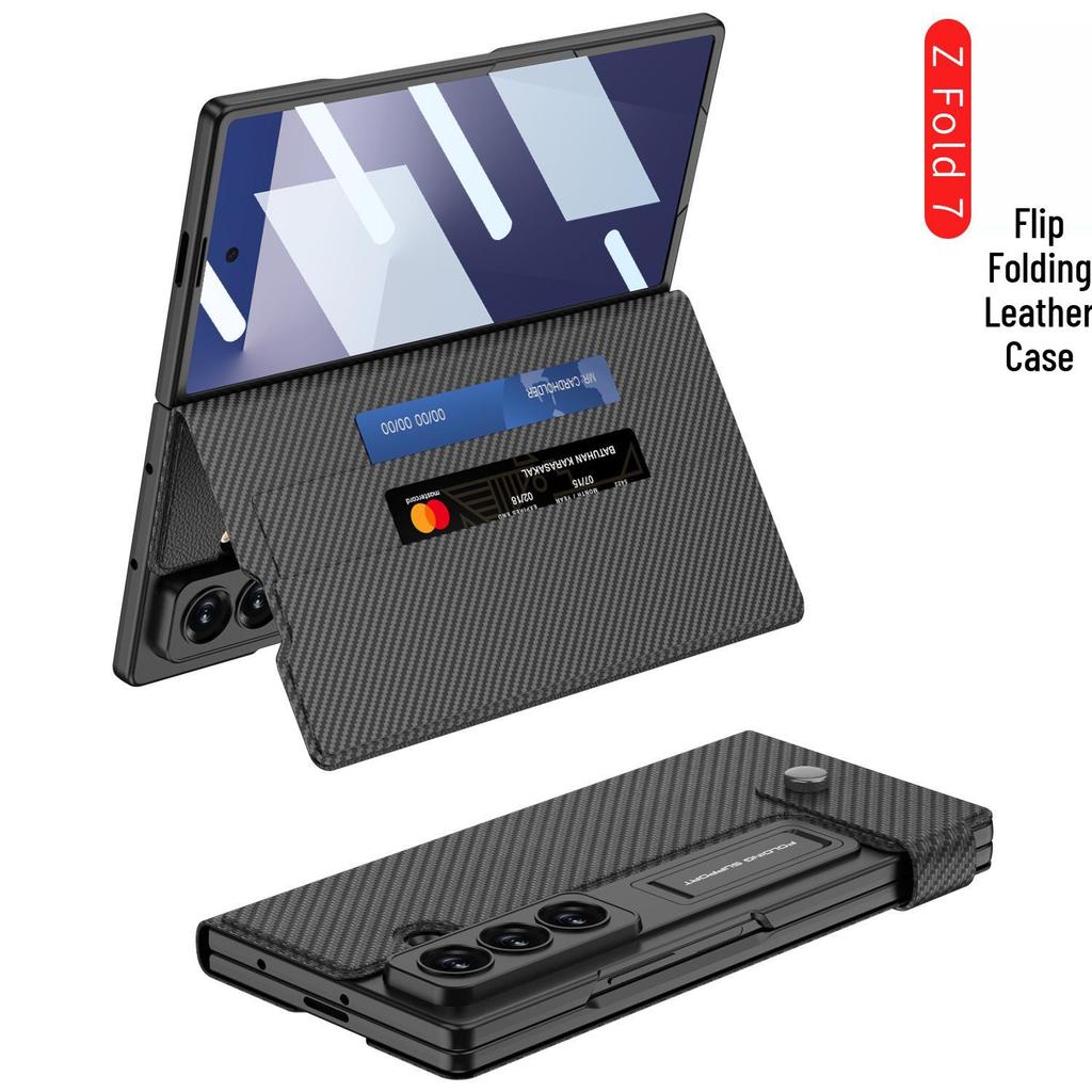 Кожаный чехол-бумажник Samsung Z Fold7 со слотом для карт и подставкой - Модный деловой дизайн