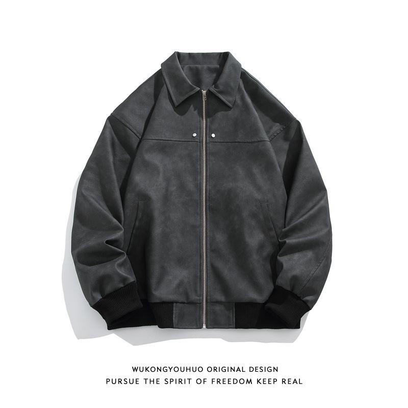 Унисекс Американская Ретро Куртка Maelard: Весенне-осеннее кожаное пальто мотоциклетного стиля с отложным воротником и заклепками.