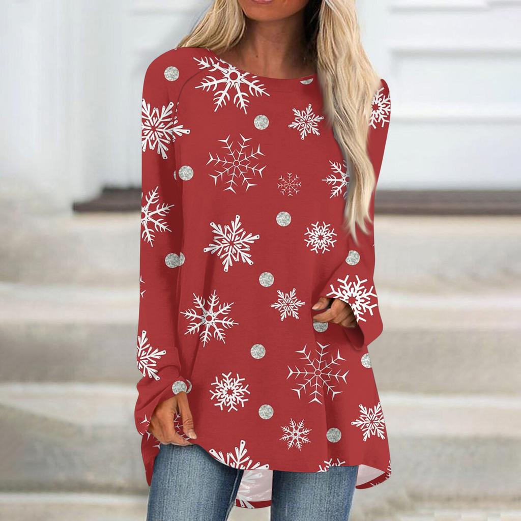 Женский модный свободный пуловер средней длины с круглым вырезом и принтом, рукава реглан, повседневный топ с длинными рукавами