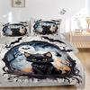 3pcs Noble Black Cat Art Quilt Set - Soft and Comfortable Bedroom, Guest Room and Dorm Decor Bedding Set 1 Quilt Cover + 2 Pillowcases.L074