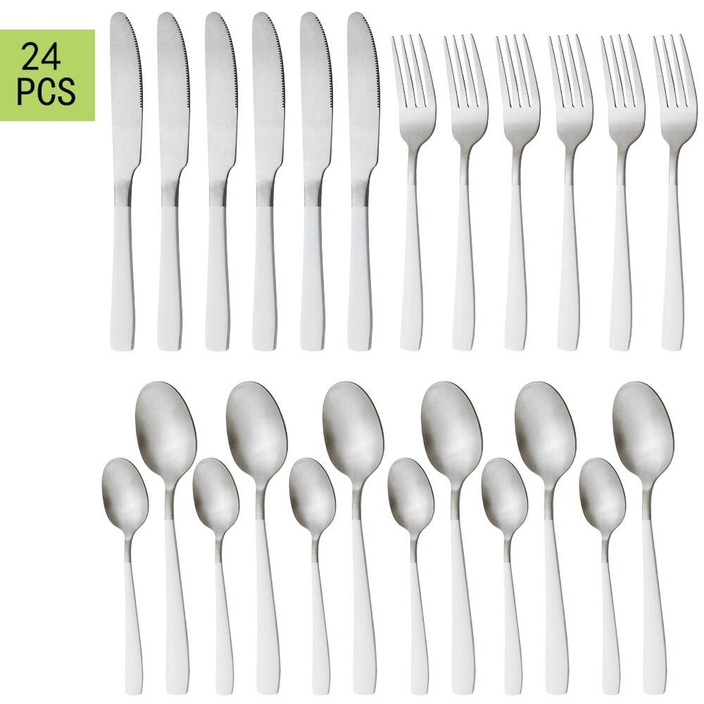 24 шт. черная посуда из нержавеющей стали, столовые приборы, обеденный нож, ложки, вилка, десертные ложки, западная серебристая посуда, набор кухонной посуды