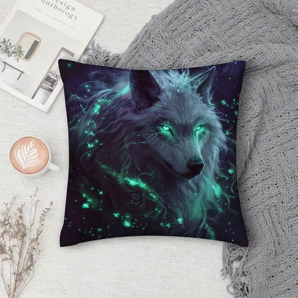 Anime Cool Wolf Cartoon Pillow Case Square DoubleSided Printing Sofa Cushion Cover Pillowcase Bedroom Bedside