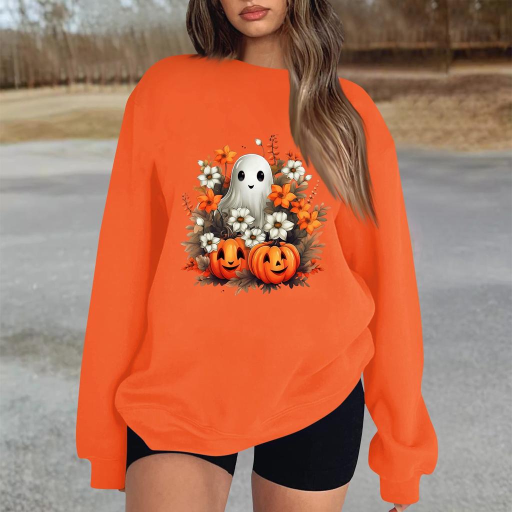 Женский повседневный модный трикотажный спортивный топ с длинными рукавами, свободный крой, Хэллоуин