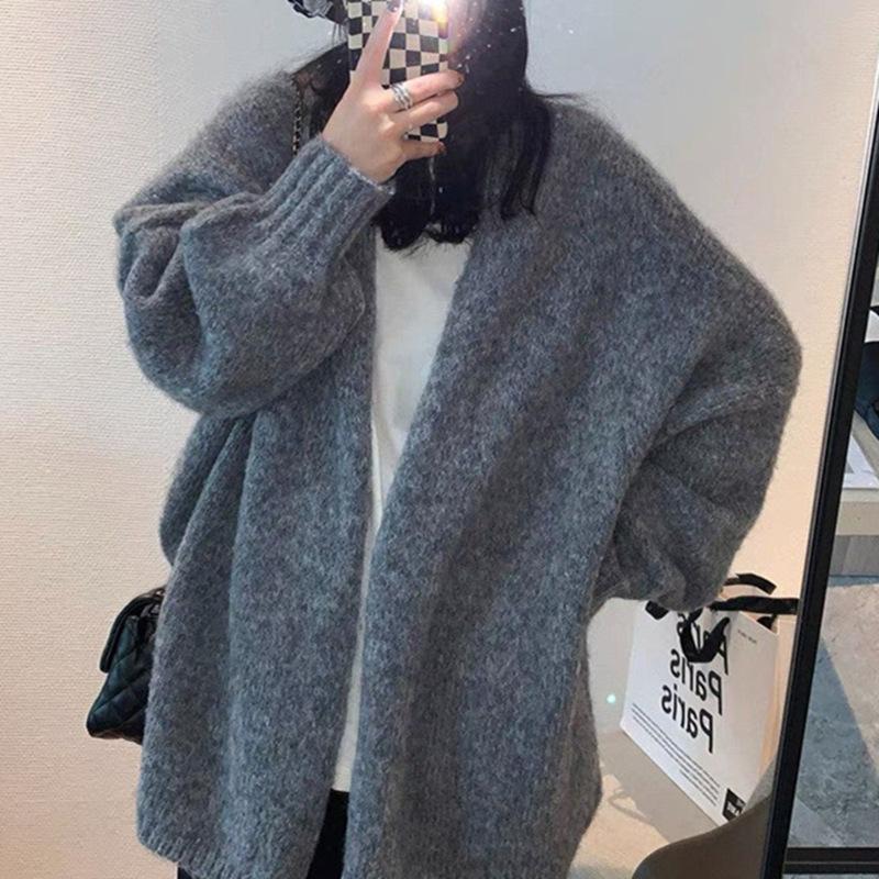 Осенне-зимняя корейская версия однотонного свитера в стиле ретро, мягкий повседневный свободный универсальный свитер, пальто