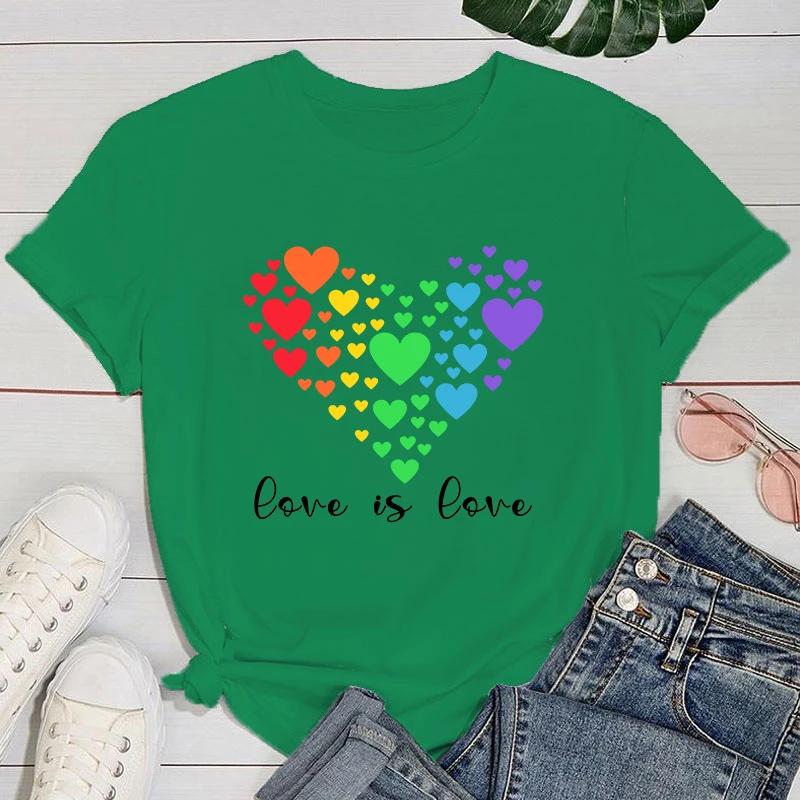 (Premium T-shirt)Women Fashion Summer T Shirts Lgbt Love Is Love Letter Print T-Shirts Female Short Sleeve Graphic Tee Casual T