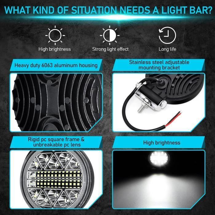 Dinfu Phare de Travail LED Tracteur 2 x 126W 4 LED Projecteur Ronde Phares Longue Portee led IP68 Spot Flood Lumière de recul pou