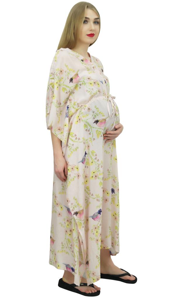 Bimba Мамочки черный принтованный кафтан для беременных с завязками на талии макси