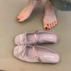 Main Push Version~ Gentle Fairy Style Satin Surface Flat Bag Head Slippers Women's Head Bow Word with Versatile Sandals