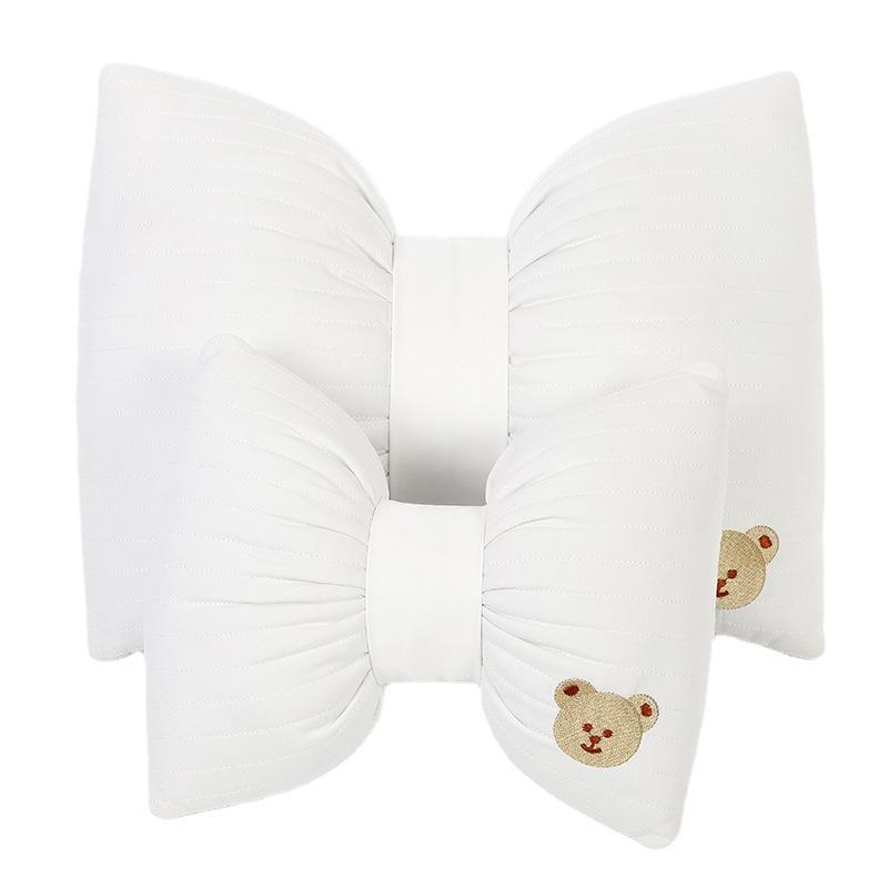 Cartoon Embroidered Bow Car Headrest Neck Pillow: Elastic, Breathable, and Stylish Car Interior Accessory.