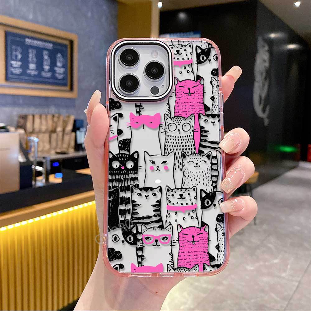 Крутая палочная фигурка кота painting iPhone17AIR прозрачный чехол для мобильного телефона Apple 15Pro смешной 16 не сталкивается