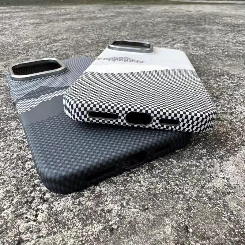 Kevlar Texture Magnetic Phone Case for Apple 17 Pro Max with Mountain & Starry River Design, Plaid Hard Protective for Apple 15