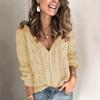 Women's Solid Color Long Sleeve Cutout V-Neck Knitted Cardigan Sweater
