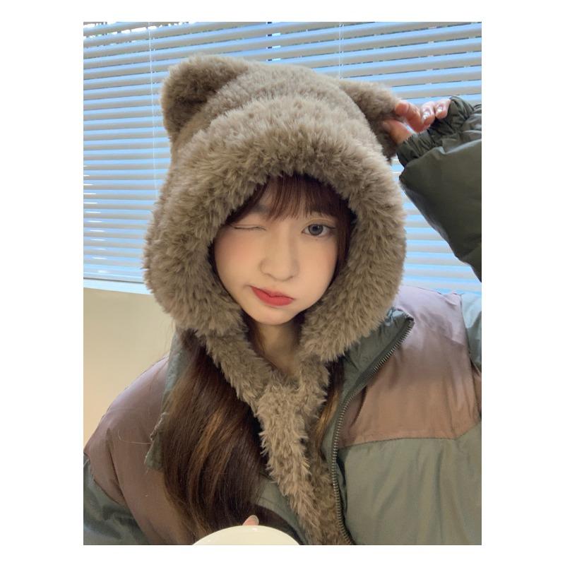 Шапка-ушанка женская зимняя плюшевая теплая вязаная шапка с защитой ушей