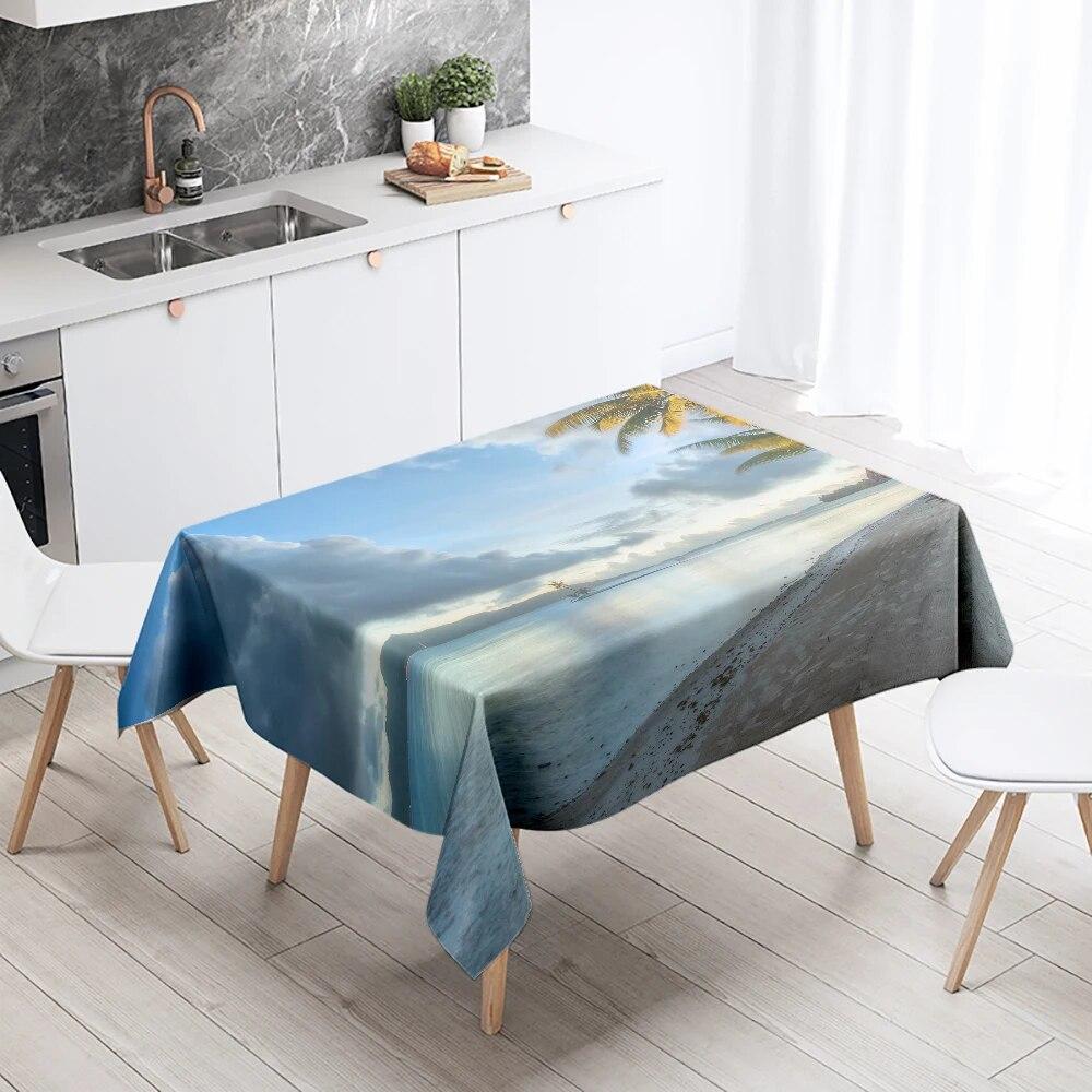 Beach Tablecloth Seaside Scenery Anti-fouling Waterproof Rectangular Kitchen Dining Table Home Decoration