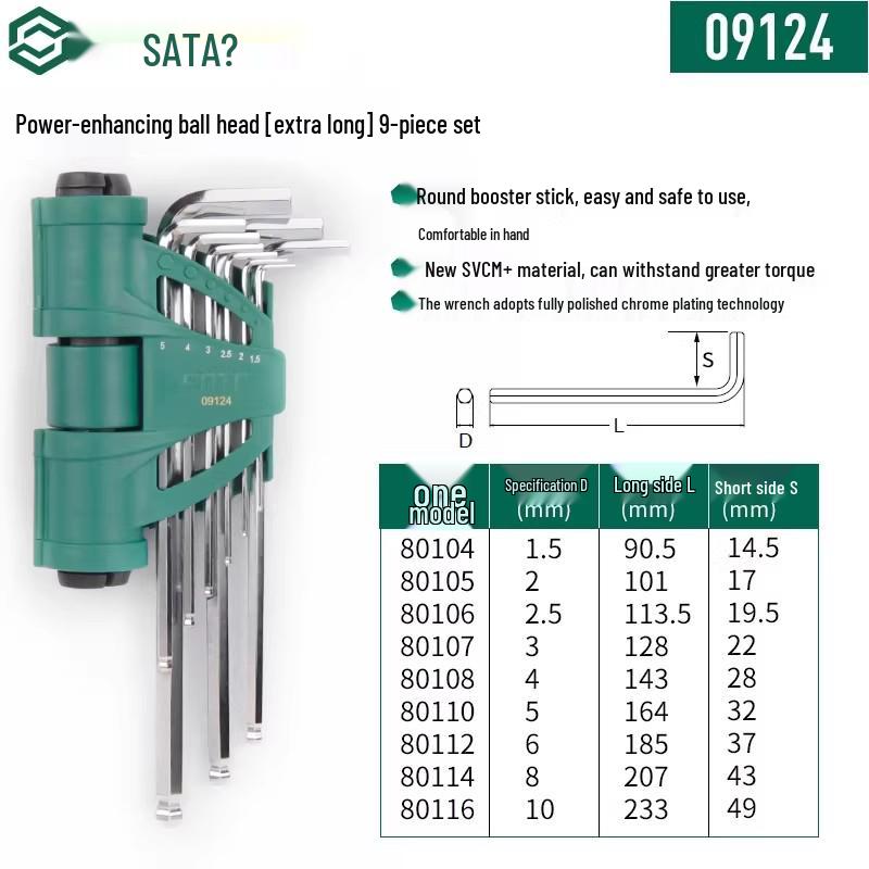 SATA Экстрадлинный набор шестигранных и Torx ключей с шаровыми и плоскими головками