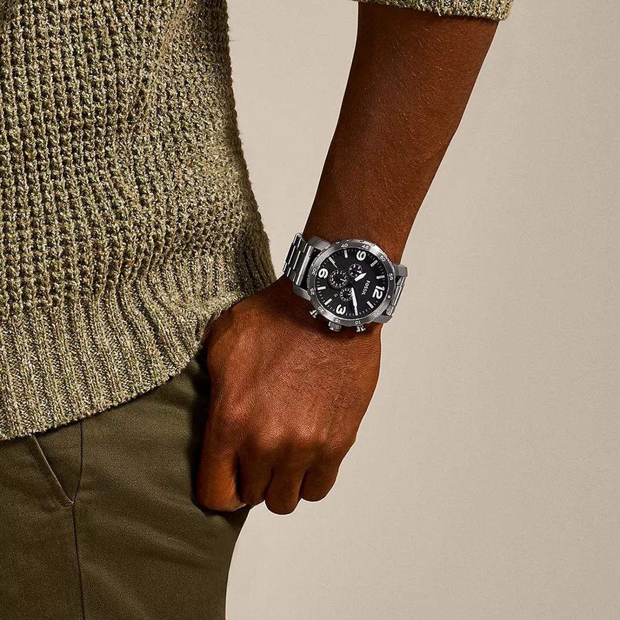 Fossil Мужские черные кожаные серые из нержавеющей стали аналоговые кварцевые часы JR1353