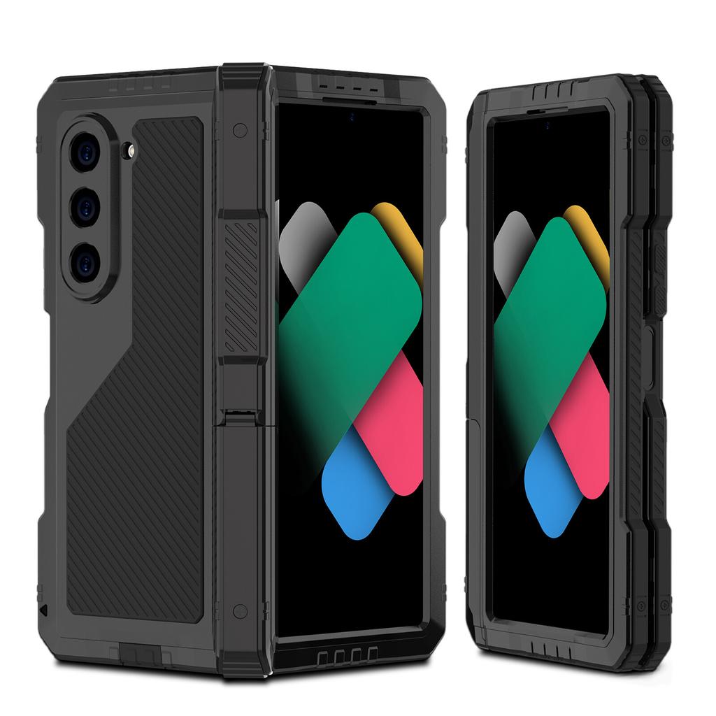 Tough Metal Phone Case for Samsung Z Fold 4 5 6 7 Heavy Duty Dual Layer Aluminum Bumper Shockproof Cover PET Screen Protector