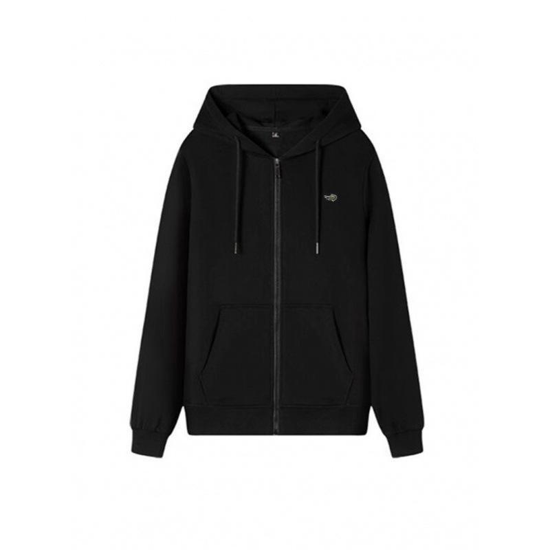 Unisex Cotton Terry Embroidered Fish Zipper Cardigan with Pockets - Loose Fit for Autumn/Winter Sports.