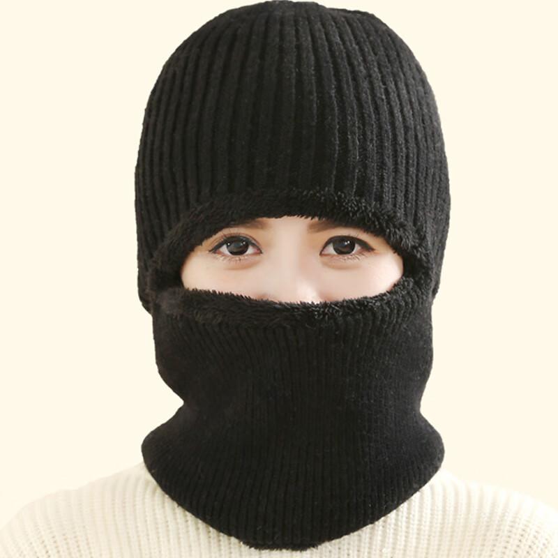 Unisex Knitted Beanie Hat, Cycling Pullover, Thickened Warm Hat with Fleece Lining, Windproof And Cold-Resistant Neck Gaiter with Ear Flaps, Black