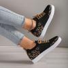 Large Size Women's Casual Sports Single Shoes New Leopard Print Round Toe Lace Up Flat Bottom Comfortable Mesh Shoes