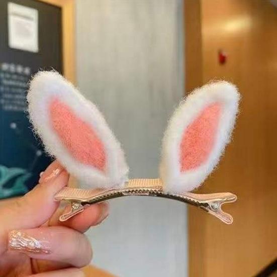 1 Pair Plush Rabbit Ear Hair Clip Bunny Ear Duckbill Clamp Hair Barrette Women Girls Hair Accessories Photo Prop Birthday Christmas Gift