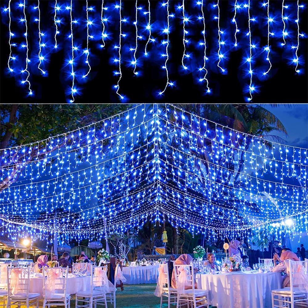 4M LED Icicle Curtain String Lights Outdoor Garden Christmas Decorative Garland Droop 0.4-0.6m